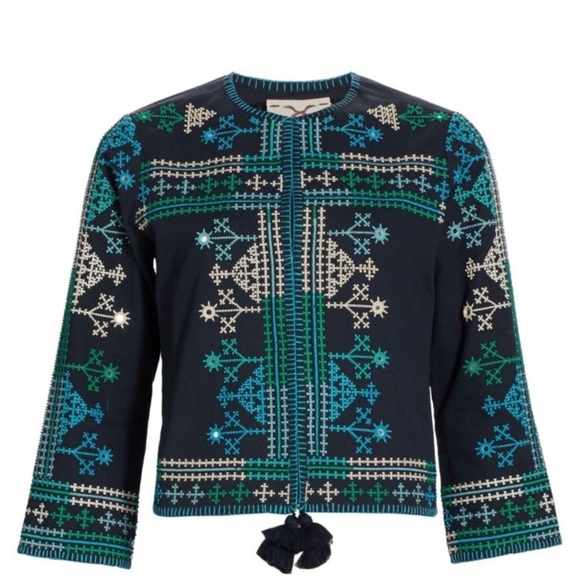 FIGUE Harrison Embroidered Jacket Midnight Navy Size S - Picture 1 of 6